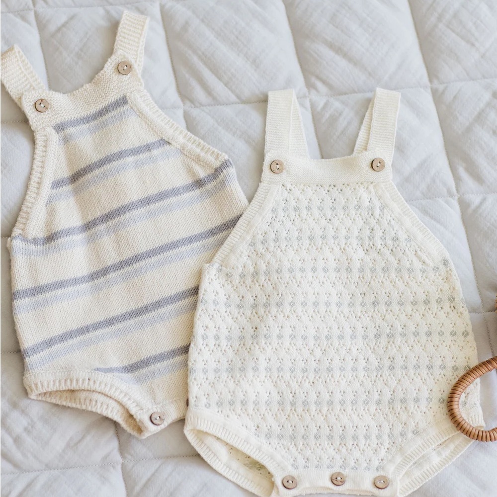Quincy Mae Tatum Romper Cream and Blues | 12m - 18m